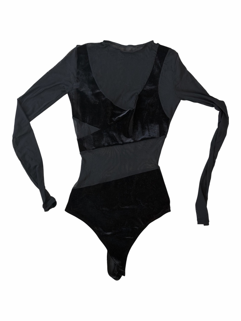 NWT NAKED WARDRODE Black Long-Sleeve Mesh & Velvet Bodysuit - XS